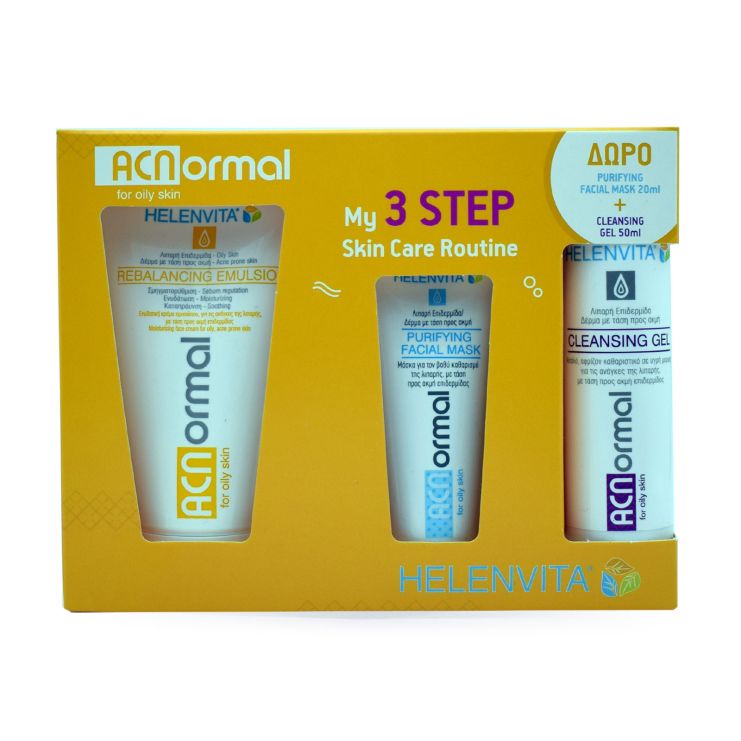 Helenvita ACNormal Rebalancing Emulsion 60ml & Purifying Facial Mask 20ml & Cleansing Gel 50ml