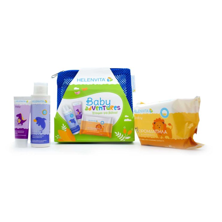 Helenvita Baby Adventures Baby All Over Cleanser 100ml & Baby Nappy Rash Cream 20ml & Baby Wipes 20 τμχ & Μπλε Νεσεσέρ 