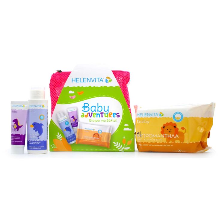 Helenvita Baby Adventures Baby All Over Cleanser 100ml & Baby Nappy Rash Cream 20ml & Baby Wipes 20 τμχ & Ροζ Νεσεσέρ 