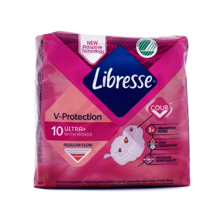 Libresse Ultra+ V-Protection Regular Flow 10 σερβιέτες με φτερά