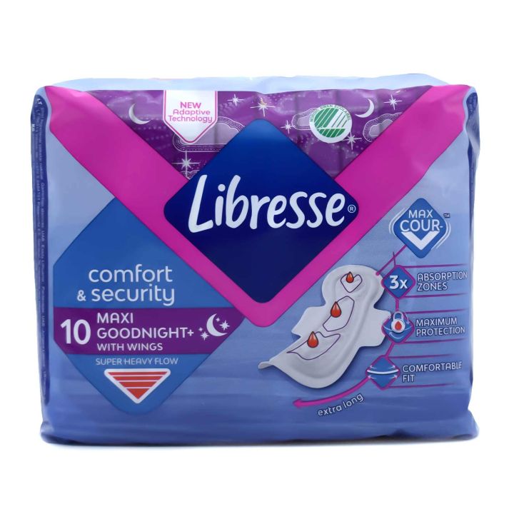 Libresse Confort & Security Maxi Goodnigth 10 σερβιέτες με φτερά
