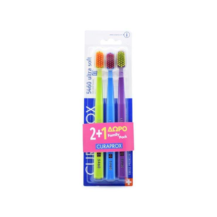 Curaprox CS 5460 Ultra Soft Οδοντόβουρτσα Family Pack 2+1 Λαχανί - Γαλάζιο - Μωβ 