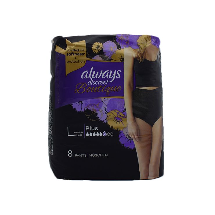 Always Discreet Boutique Plus Εσώρουχα για την Ακράτεια Μέγεθος Large Μαύρο 8 τμχ