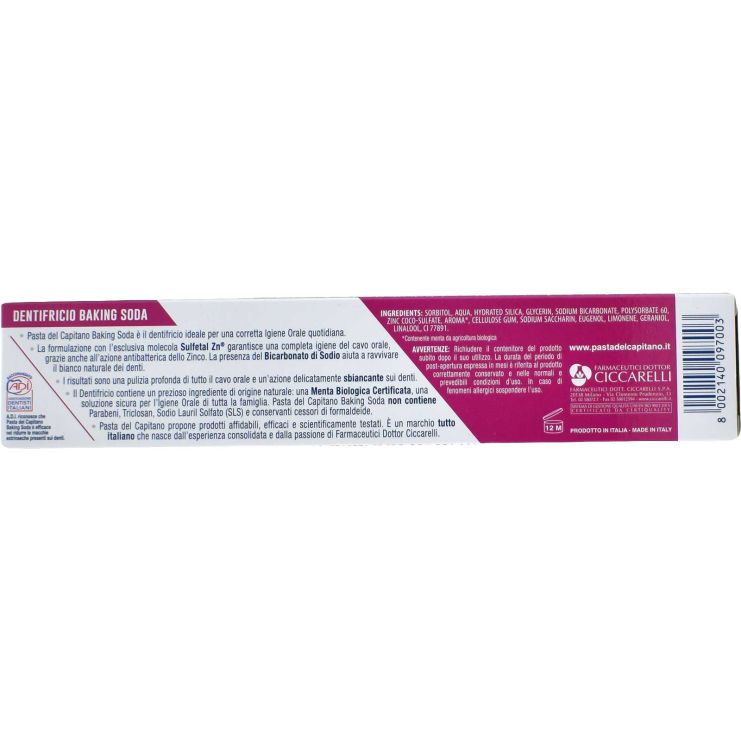 Ciccarelli Pasta del Capitano Baking Soda Οδοντόκρεμα 75ml 
