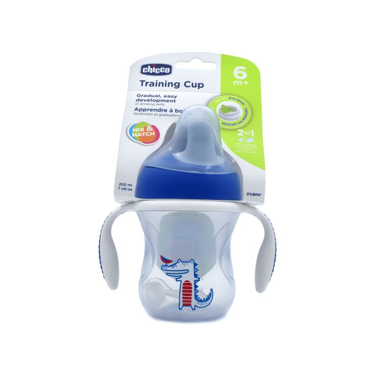 Chicco Training Cup Εκπαιδευτικό Μπιμπερό Πλαστικό με Λαβές Γαλάζιο 6m+ 200ml