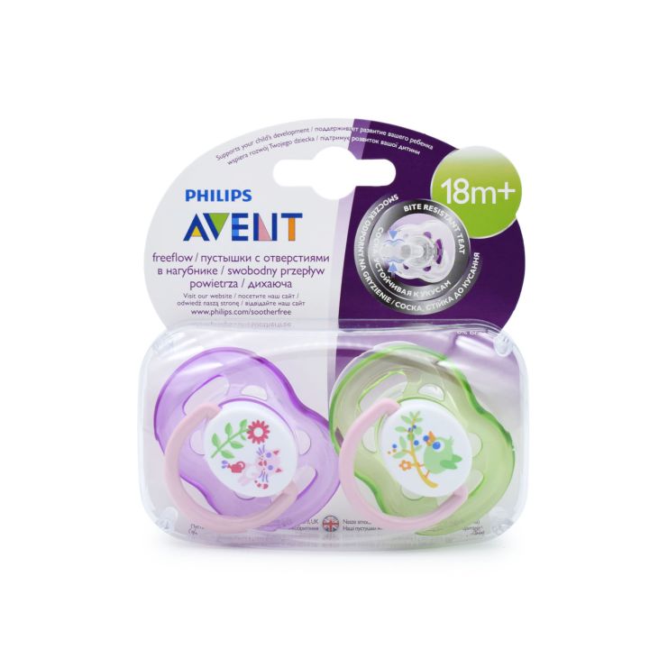 Philips Avent Freeflow Πιπίλα 18m+ SCF186/25 Μωβ-Πράσινη 2 τμχ