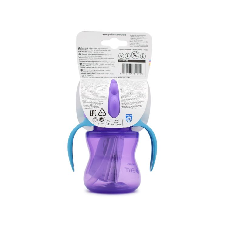 Philips Avent Παγουρίνο με Καλαμάκι 9m+ SCF796/02 Μωβ-Μπλε 200ml