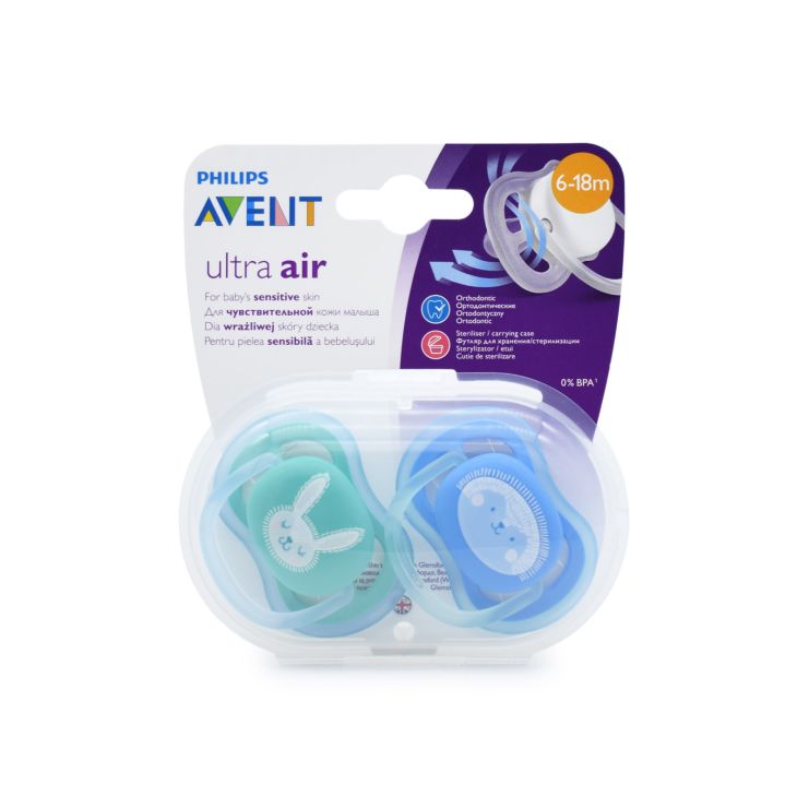Philips Avent Ultra Air Πιπίλα 6-18m Γαλάζιο-Πράσινο 2 τμχ