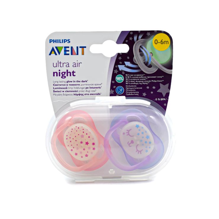Philips Avent Ultra Air Night Ορθοδοντικές Πιπίλες Σιλικόνης 0-6m Μωβ Ροζ  2 τμχ SCF376/12