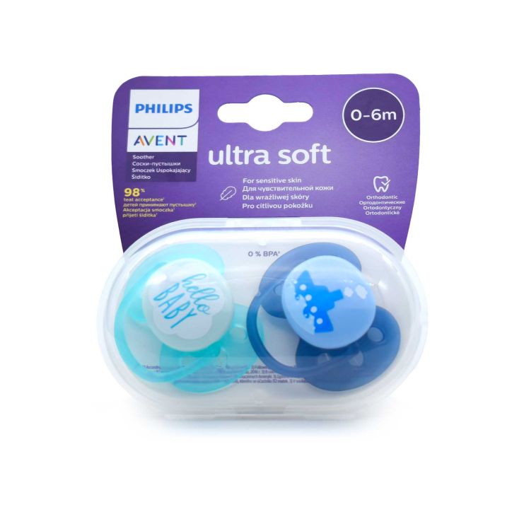 Philips Avent Ultra Soft Ορθοδοντικές Πιπίλες Σιλικόνης 0-6m SCF222/01 Μπλε Γαλάζιο 2 τμχ