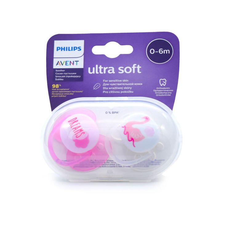 Philips Avent Ultra Soft Ορθοδοντικές Πιπίλες Σιλικόνης 0-6m SCF222/02 Ροζ 2 τμχ