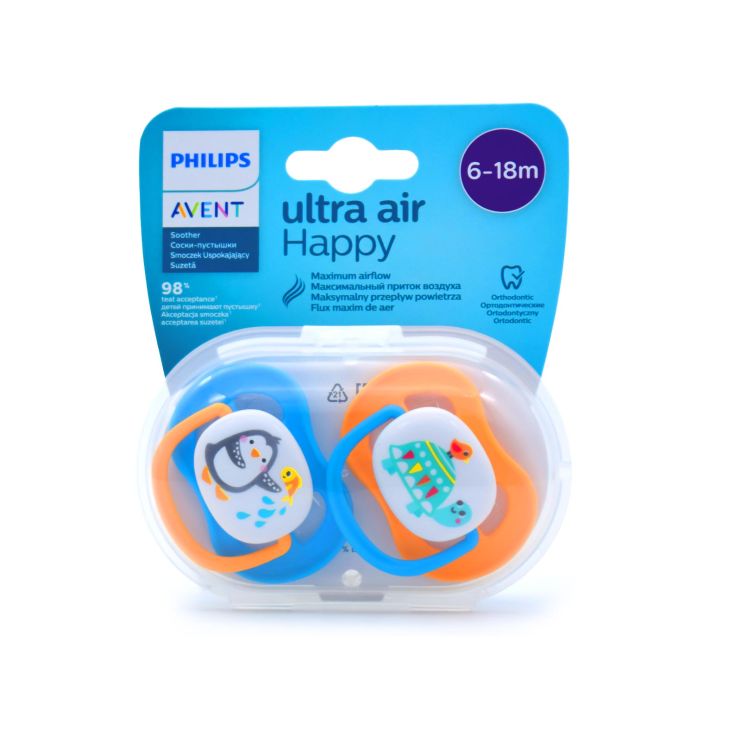 Philips Avent Ultra Air Happy SCF080/07 Πιπίλα Σιλικόνης Πιγκουίνος -Χελώνα 6-18m 2τμχ