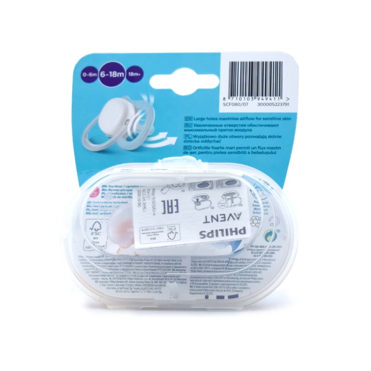 Philips Avent Ultra Air Happy SCF080/07 Pacifier Silicone Penguin-Turtle 6-18m 2pcs