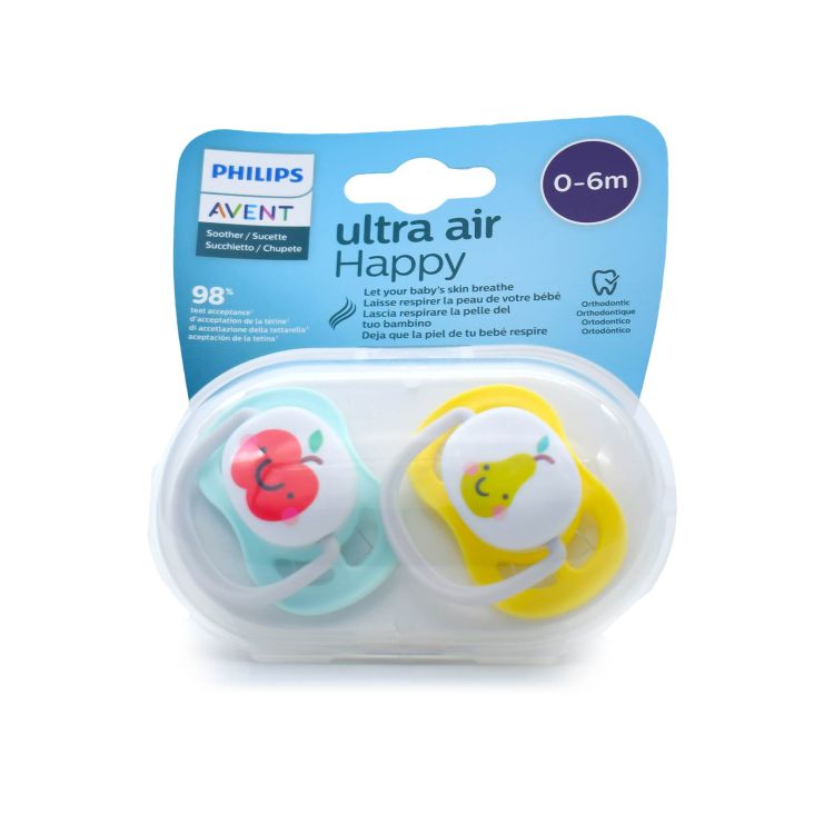 Philips Avent Ultra Air Ορθοδοντικές Πιπίλες Σιλικόνης 0-6m Μήλο-Αχλάδι SCF080/17 Πράσινο Κίτρινο 2 τμχ