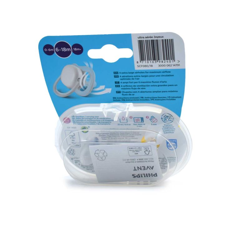 Philips Avent Ultra Air Happy Ορθοδοντικές Πιπίλες Σιλικόνης 6-18m Κίτρινο - Γκρι 2 τμχ