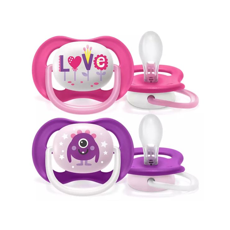 Philips Avent Ultra Air Ορθοδοντικές Πιπίλες Σιλικόνης 6-18m Τερατάκι Love Ροζ  2 τμχ SCF080/10