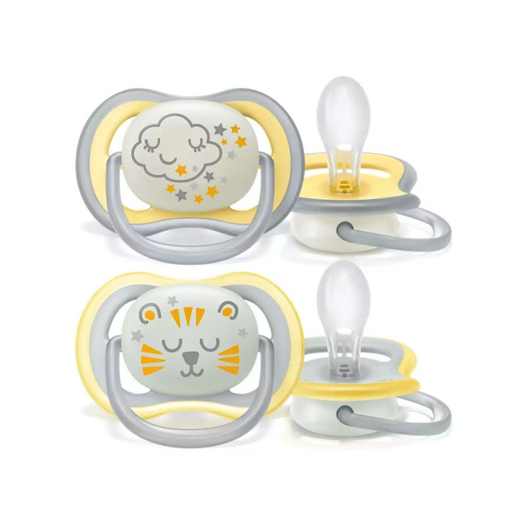 Philips Avent Ultra Air Night Ορθοδοντικές Πιπίλες Σιλικόνης από 18 μηνών Συννεφάκι Λιονταράκι Κίτρινο 2 τμχ SCF376/01