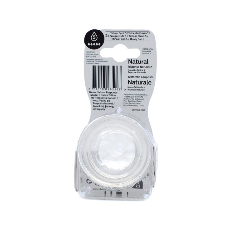 Philips Avent Natural Response Teat for Bottle 6m+ 5 Hole SCY965/02 2 pcs