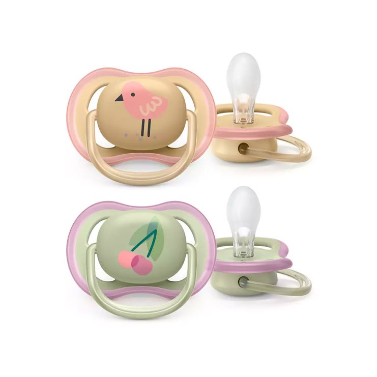 Philips Avent Ultra Air Ορθοδοντικές Πιπίλες Σιλικόνης 0-6m  Σομόν Πουλάκι - Πράσινο Κεράσι 2 τμχ SCF085/13