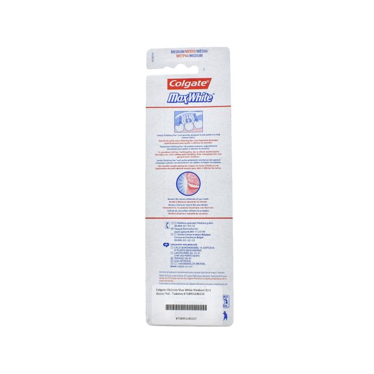 Colgate Οδοντόβουρτσα Max White Medium Πράσινη Ροζ 2 τμχ 8718951140219