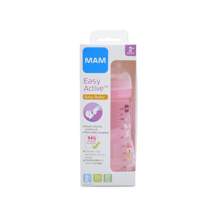 MAM ΜΠΙΜΠΕΡΟ 360S (2+) EASY ACTIVE Baby Bottle (Θηλή Σ.) 270ml Ροζ