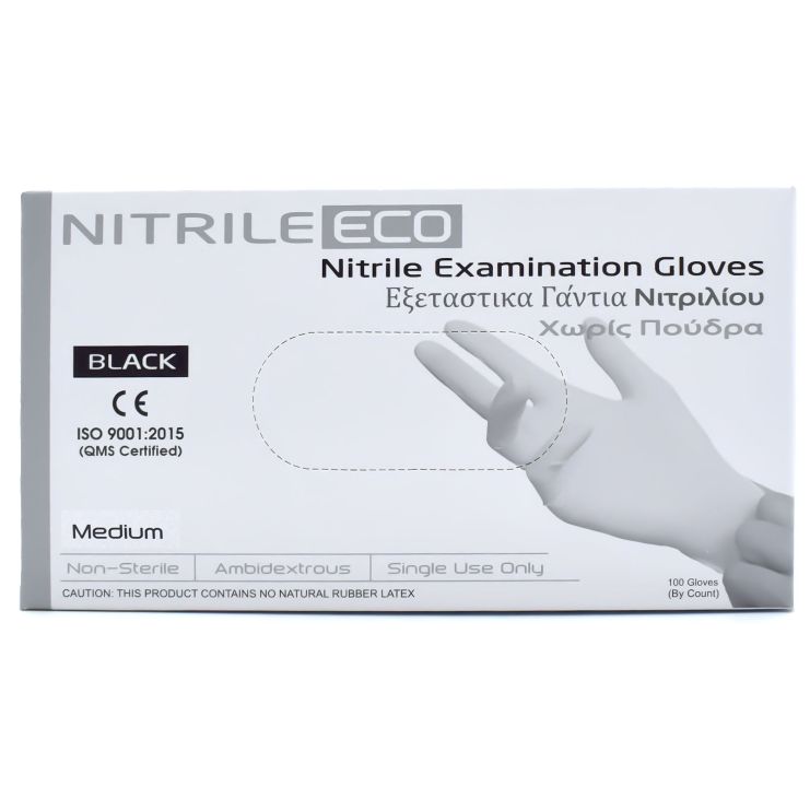 Alfacare Nitrile Eco Γάντια Νιτριλίου Χωρίς Πούδρα M Μαύρο 100 τμχ