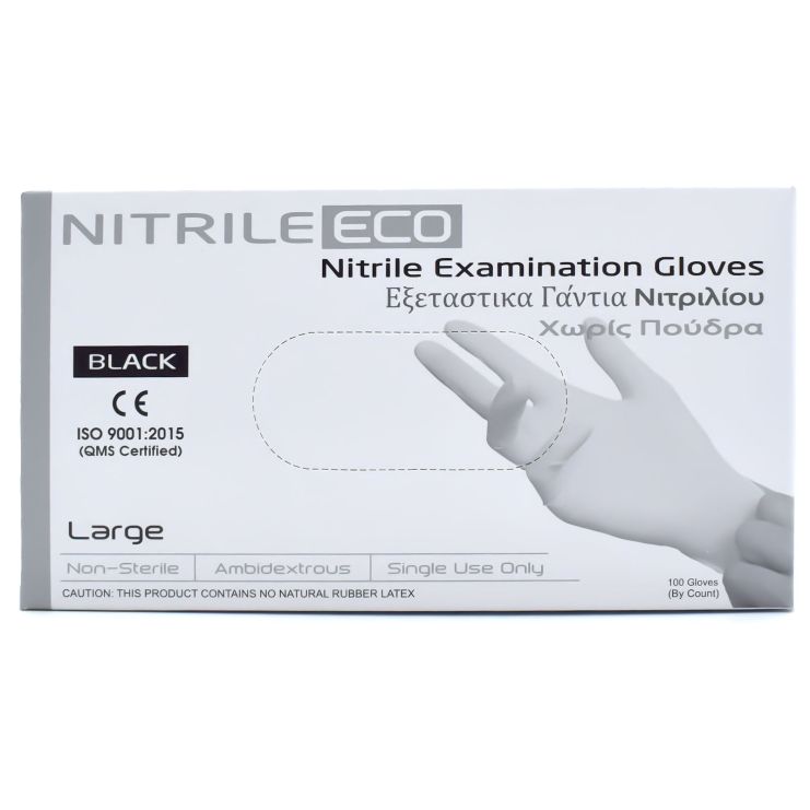 Alfacare Nitrile Eco Γάντια Νιτριλίου Χωρίς Πούδρα L Μαύρο 100 τμχ